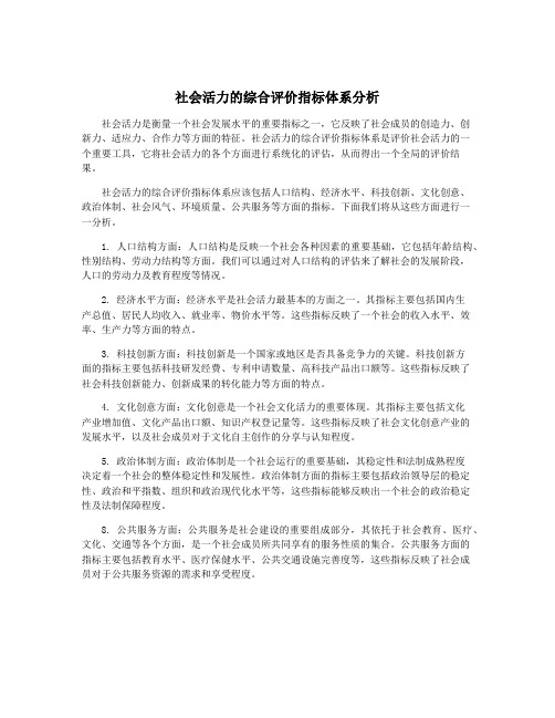 社会活力的综合评价指标体系分析