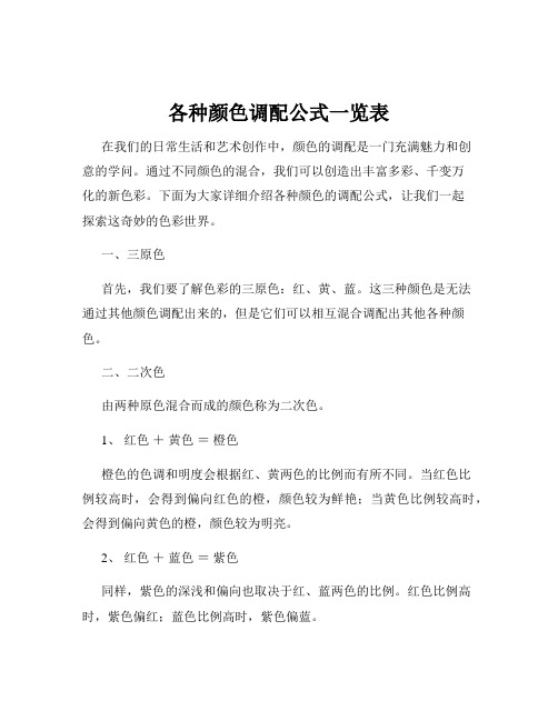 各种颜色调配公式一览表