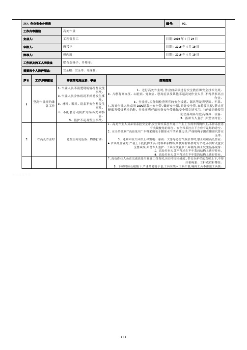 高处作业-JSA作业安全分析表.doc