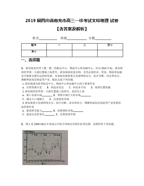 2019届四川省南充市高三一诊考试文综地理 试卷【含答案及解析】