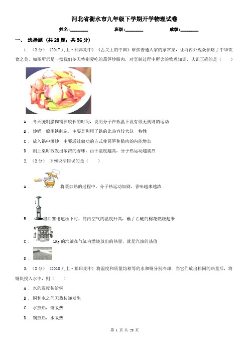 河北省衡水市九年级下学期开学物理试卷