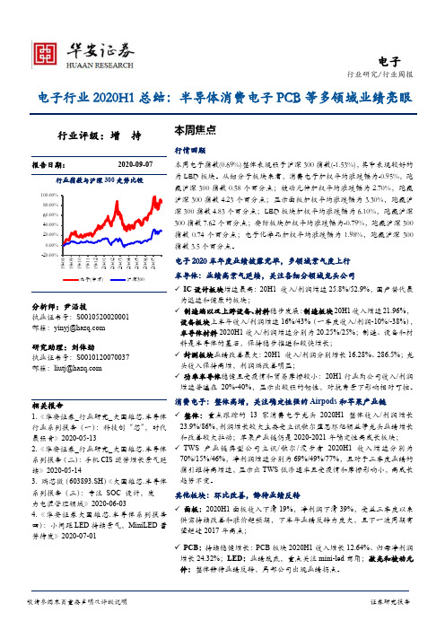 电子行业2020H1总结：半导体消费电子PCB等多领域业绩亮眼