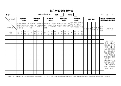 民主评议党员测评表