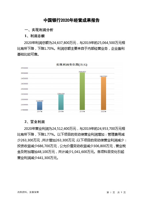 中国银行2020年经营成果报告