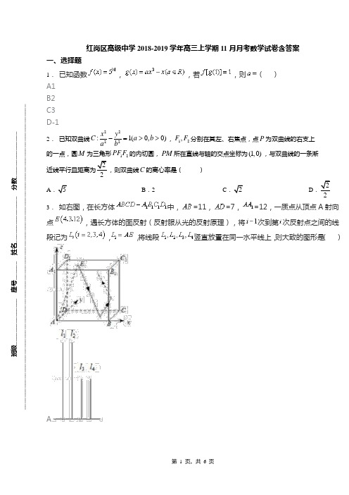 红岗区高级中学2018-2019学年高三上学期11月月考数学试卷含答案