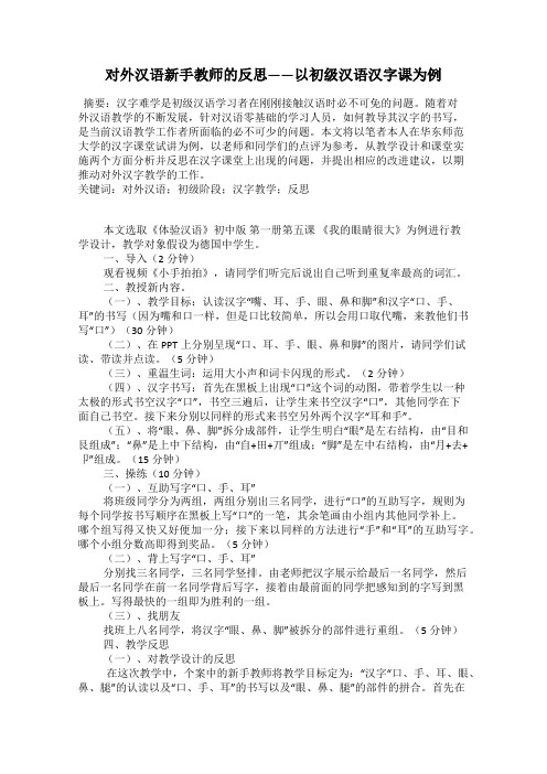 对外汉语新手教师的反思——以初级汉语汉字课为例