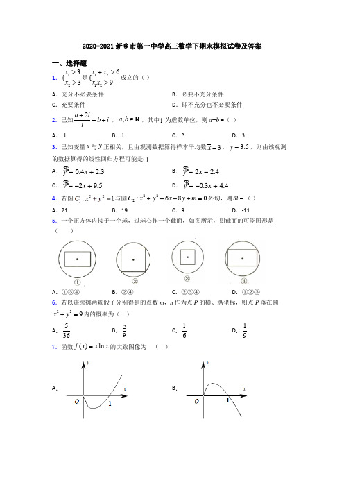2020-2021新乡市第一中学高三数学下期末模拟试卷及答案