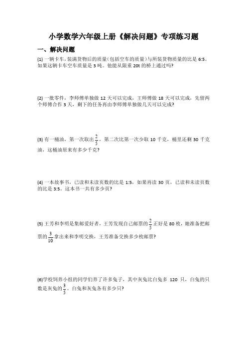 六年级数学上册《解决问题》专项练习题(易错题精选)