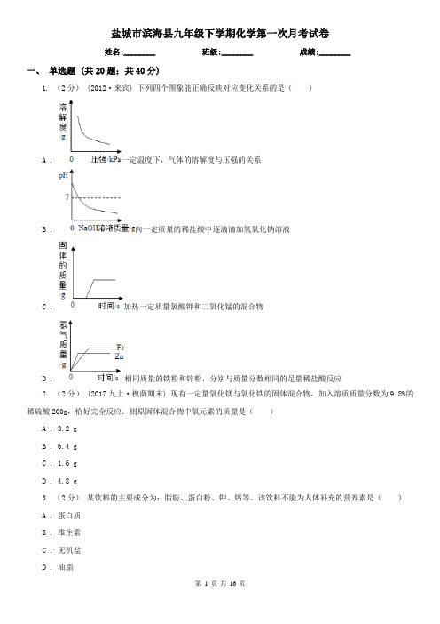 盐城市滨海县九年级下学期化学第一次月考试卷