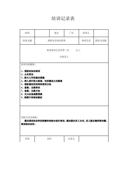 消防安全知识培训记录表