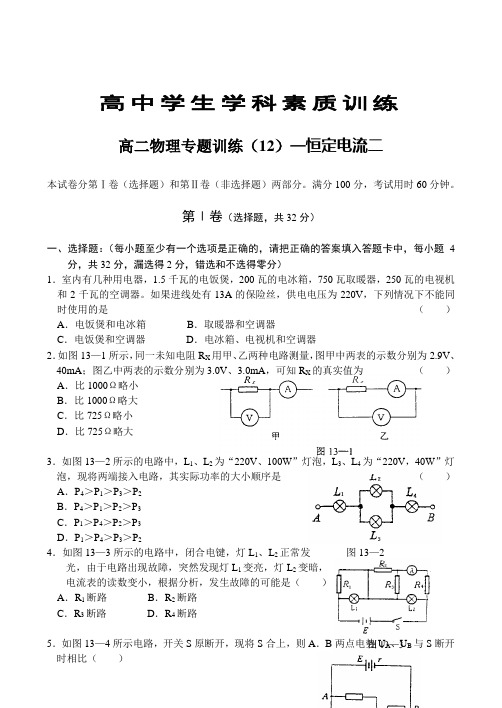 高二物理专题训练(12)—恒定电流二