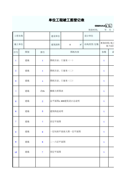 单位工程竣工图登记表