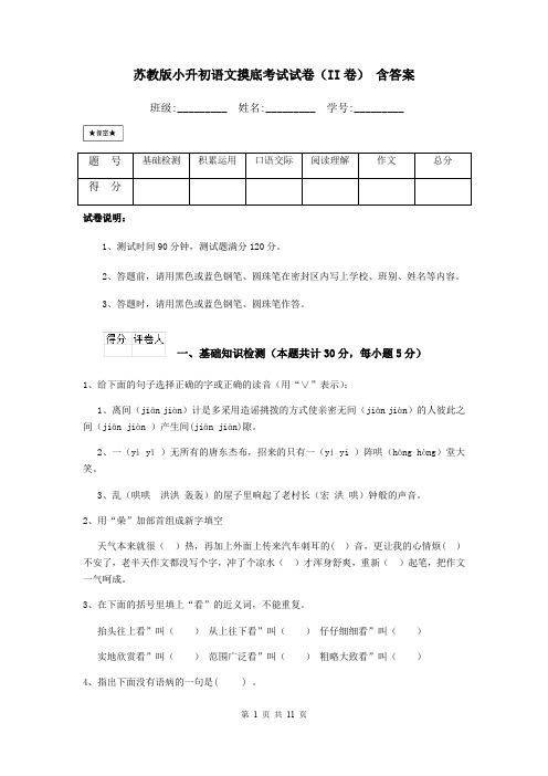 苏教版小升初语文摸底考试试卷(II卷) 含答案