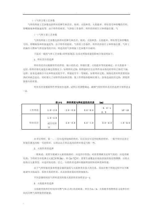 气焊与气割主要工艺参数