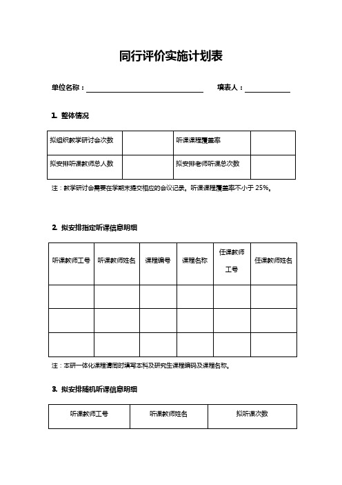 同行评价实施计划表