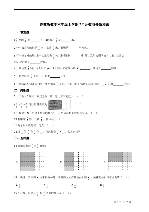 2021-2022学年苏教版数学六年级上册  第二单元分数乘法--2.2分数与分数相乘