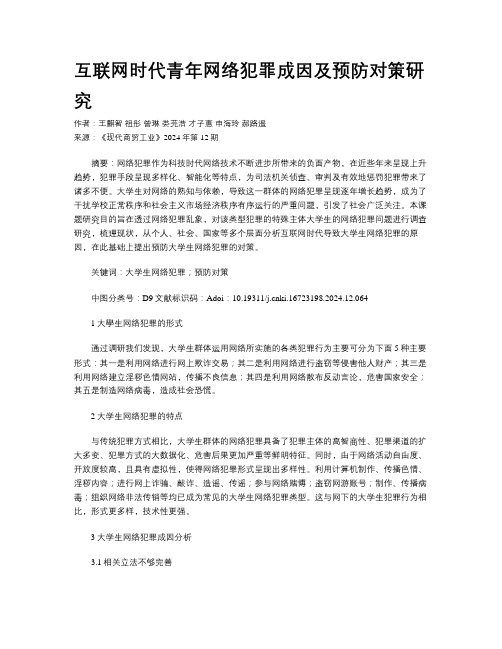 互联网时代青年网络犯罪成因及预防对策研究