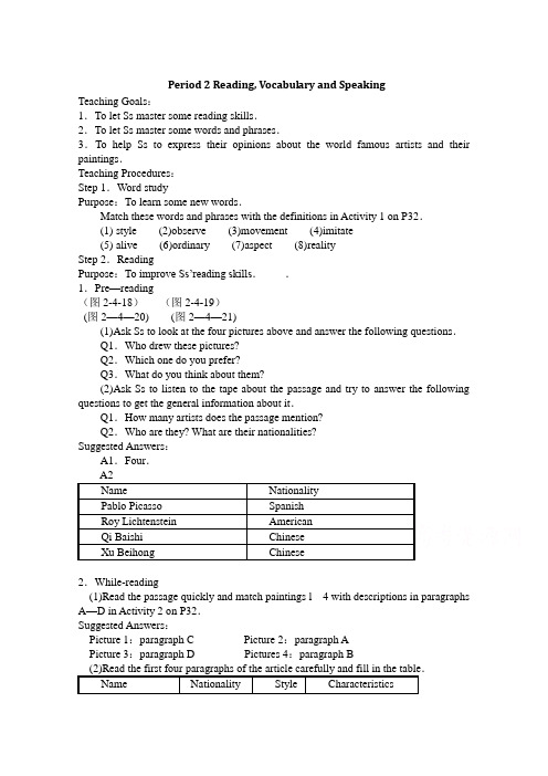 辽宁省沈阳市第二十一中学高一英语(外研版,必修2)教案Module4-Period2Reading,VocabularyandSpeaking