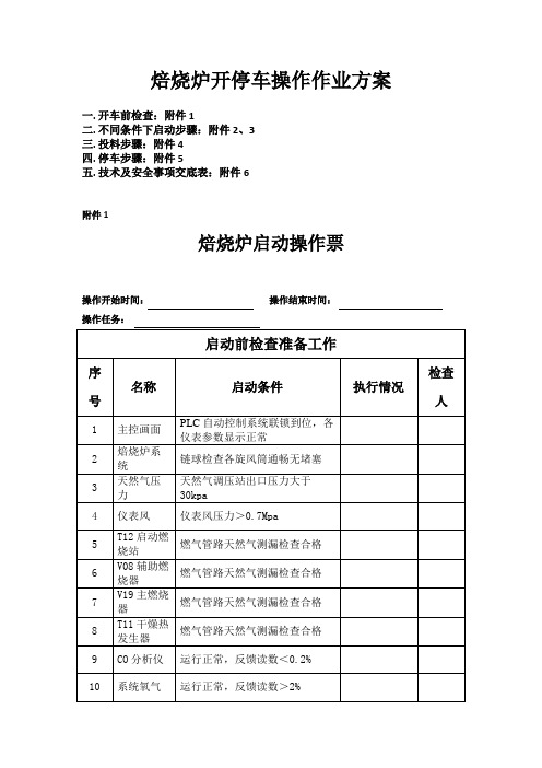 焙烧炉开停车操作作业方案