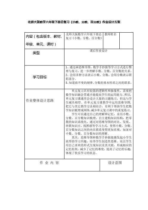 北师大版数学六年级下册总复习《小数、分数、百分数》作业设计方案