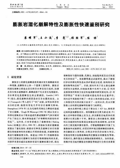 膨胀岩湿化崩解特性及膨胀性快速鉴别研究