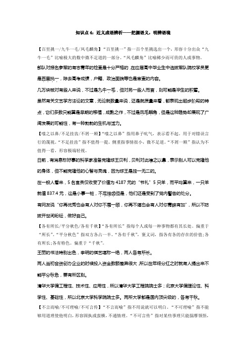 近义成语辨析——把握语义,明辨语境