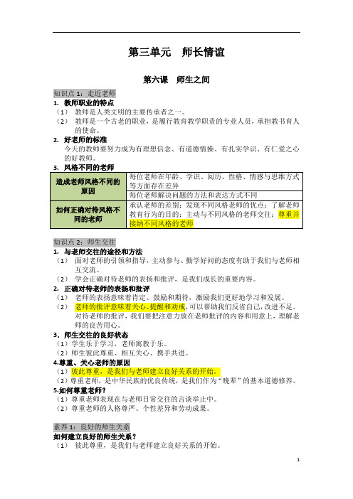 初中道德与法治七年级上册重点笔记6