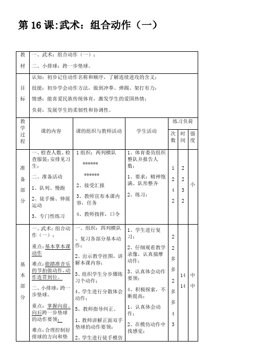 《武术组合动作1》优秀教案