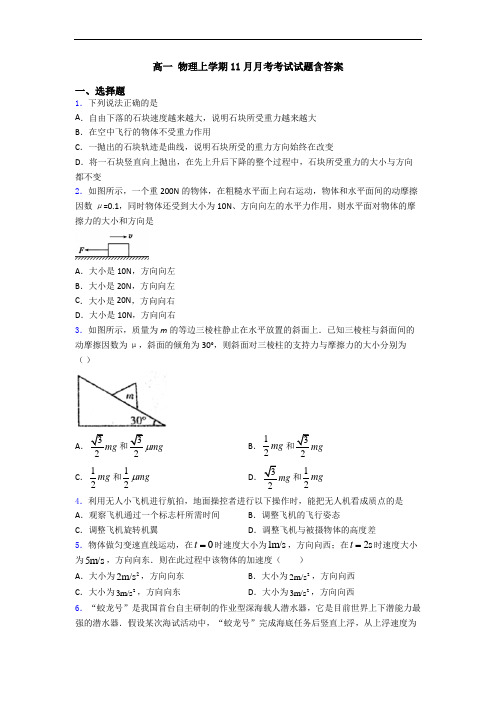 高一 物理上学期11月月考考试试题含答案