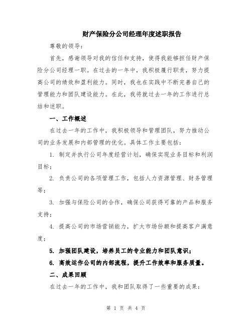 财产保险分公司经理年度述职报告