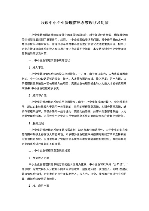 浅谈中小企业管理信息系统现状及对策