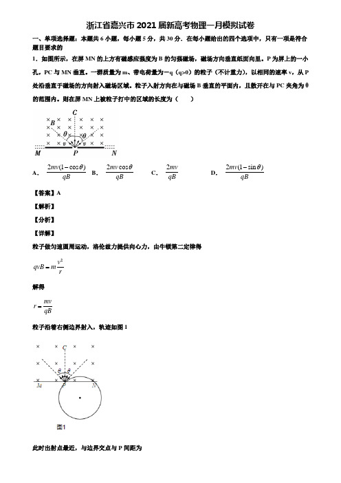 (含5套模拟卷)浙江省嘉兴市2021届新高考物理一月模拟试卷含解析