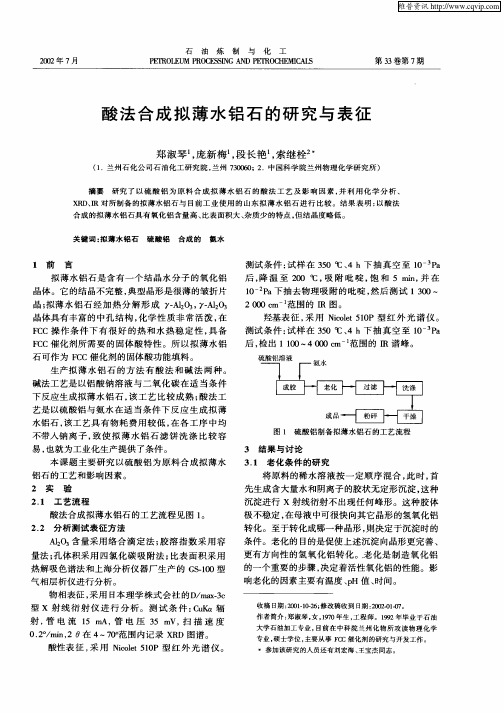 酸法合成拟薄水铝石的研究与表征