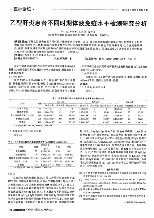 乙型肝炎患者不同时期体液免疫水平检测研究分析