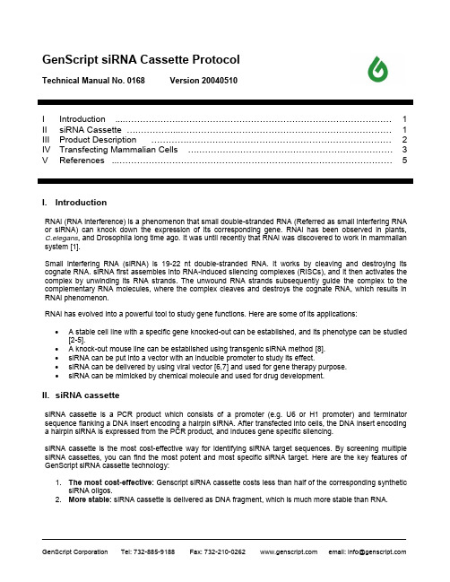 GenScript siRNA Cassette Protocol Technical Manual