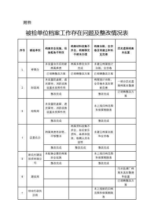 被检单位档案工作存在问题及整改情况表【模板】