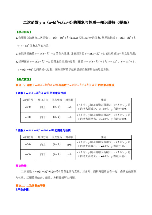 北师大版初中数学九年级下册知识讲解(教学资料)：第6讲二次函数y=a(x-h)^2+ k(a≠0)的图像与性质(提高)