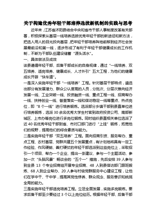 关于构建优秀年轻干部培养选拔新机制的实践与思考