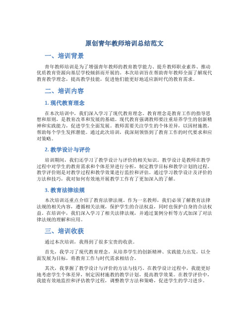 原创青年教师培训总结范文