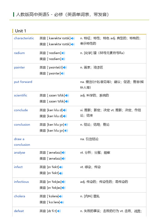 人教版高中英语5 - 必修(英语单词表)