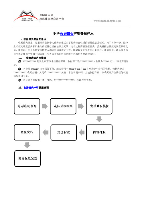 财务收据遗失声明登报样本