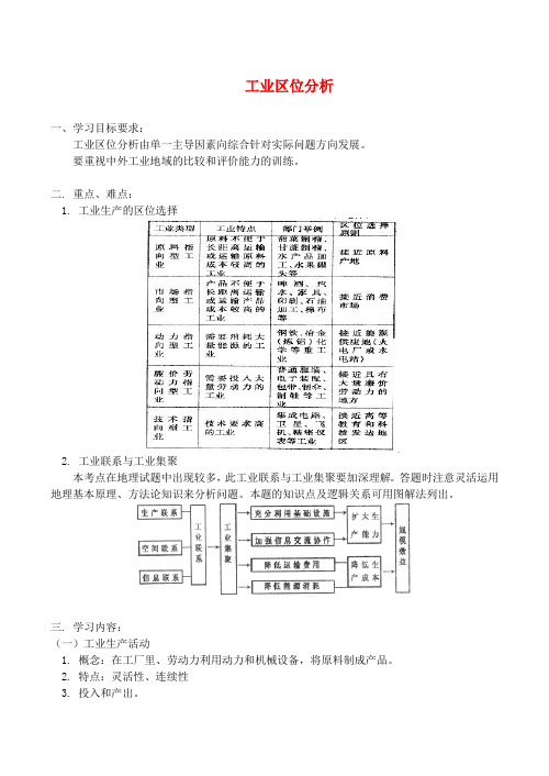 高三地理工业区位分析知识精讲