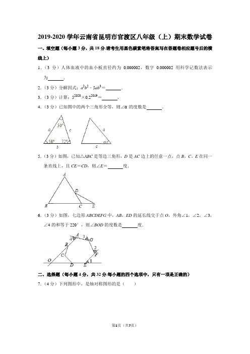 2019-2020学年云南省昆明市官渡区八年级(上)期末数学试卷