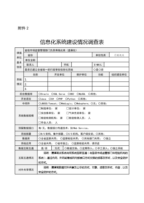 信息化系统建设情况调查表【模板】