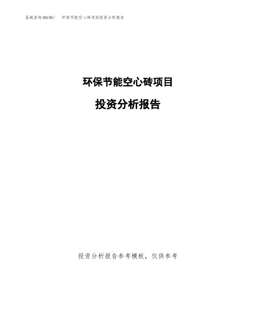 环保节能空心砖项目投资分析报告(建设投资分析评价范本)