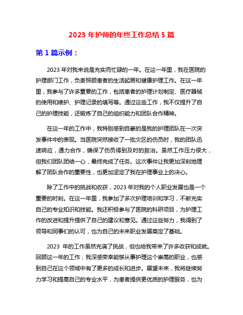 2023年护师的年终工作总结5篇