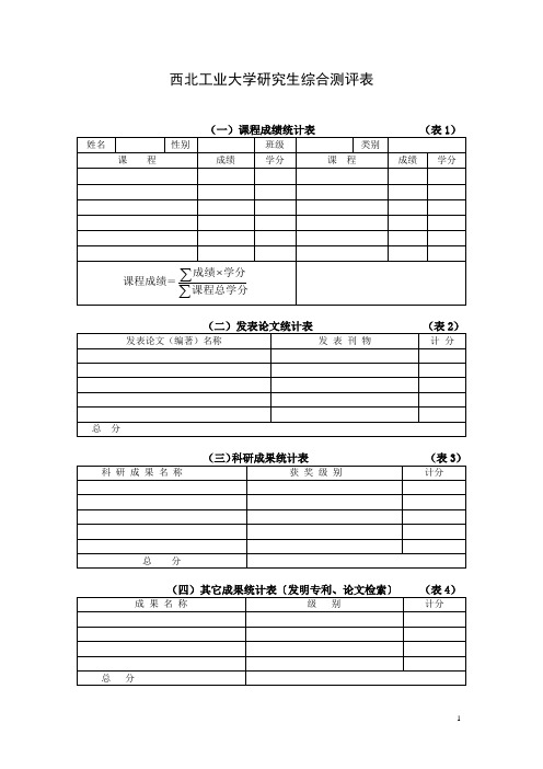 西北工业大学 研究生综合测评表