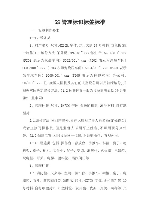 5S管理标识标签标准