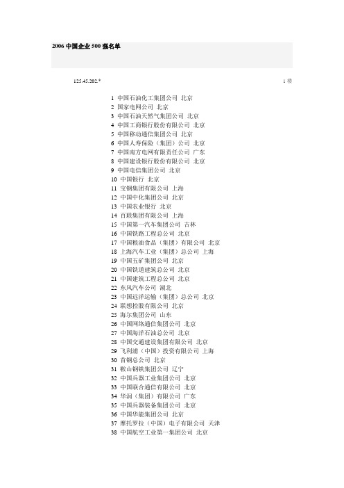 2006中国企业500强名单