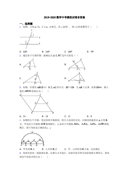 2019-2020数学中考模拟试卷含答案